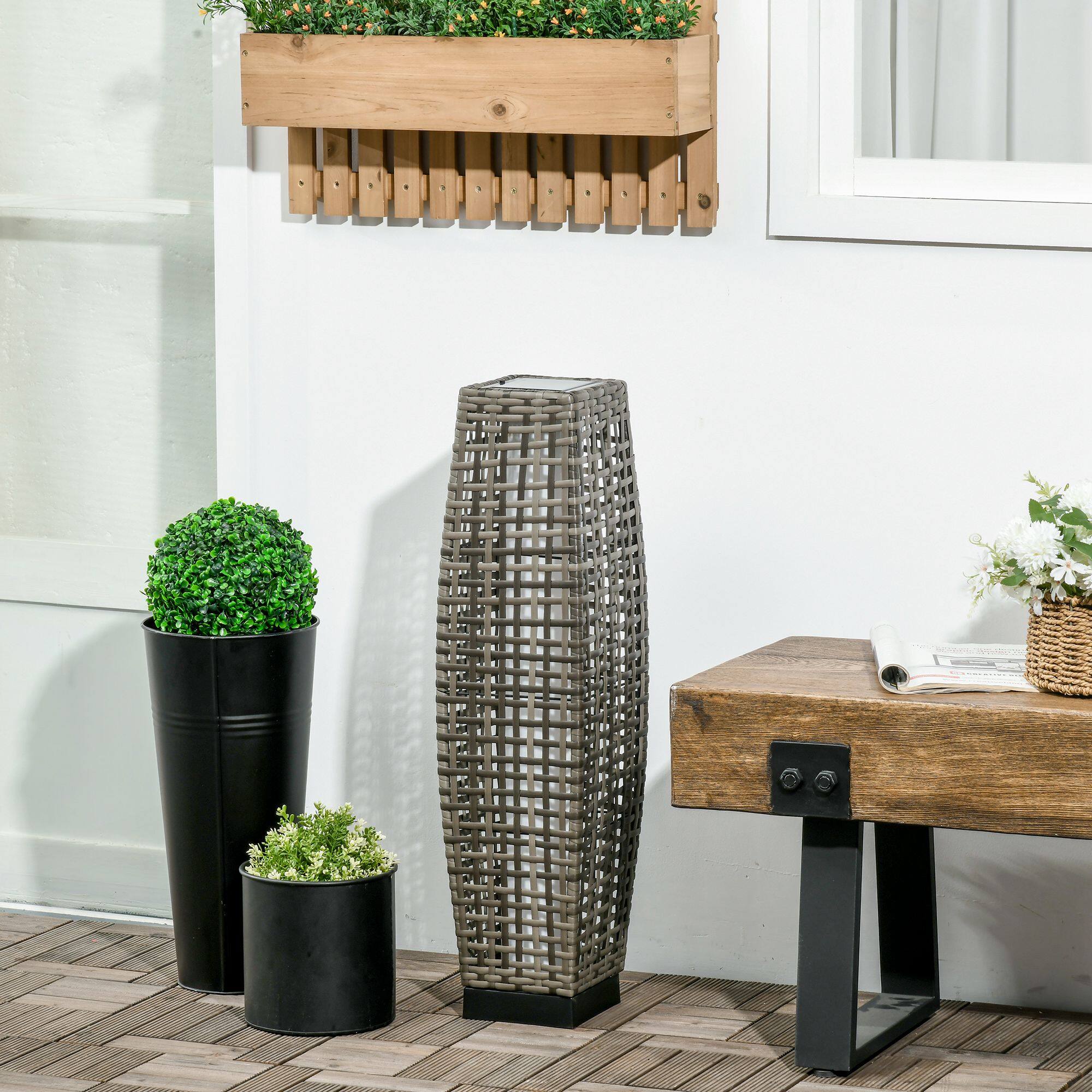 Alt View 1. Outsunny - Solar Floor Lamp, Outdoor Garden Lantern Pathway Light & Decorative Driveway Lighting with Auto On/Off LED Lights - Gray.