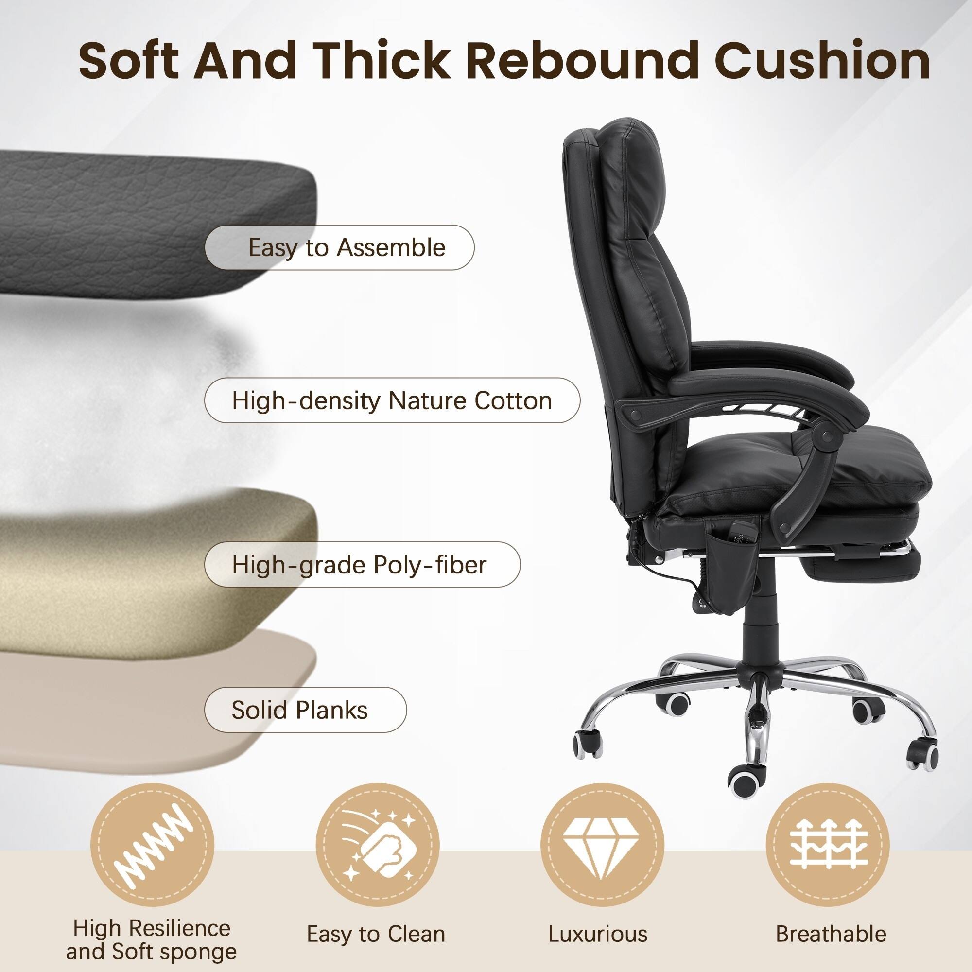 Soft And Thick Rebound Cushion

- Easy to Assemble
- High-density Nature Cotton
- High-grade Poly-fiber
- Solid Planks
- High Resilience and Soft sponge
- Easy to Clean
- Luxurious
- Breathable