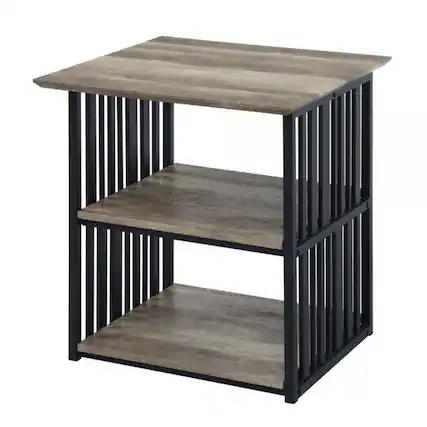 Front. Manhattan Lane - Nori 23 Inch Nightstand, 2 Shelves, Metal Base, MDF - Brown, Black.