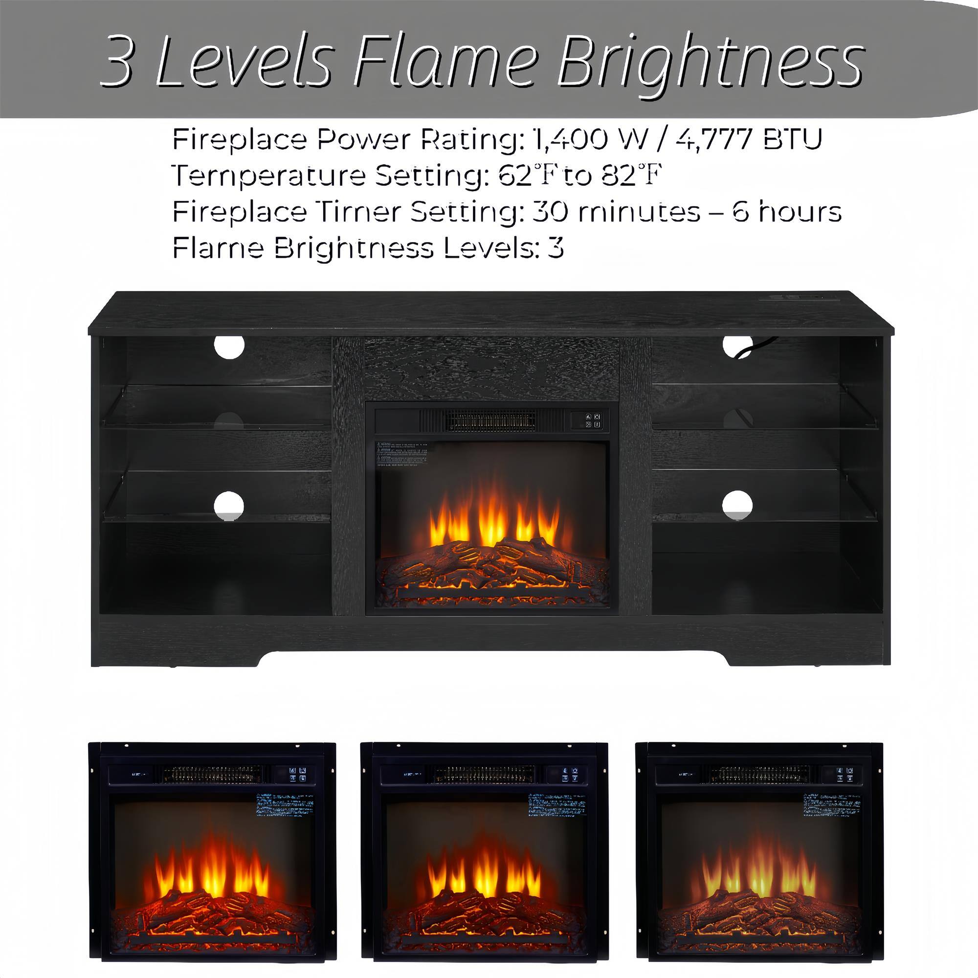 Boyel Living TV Stand Electric Fireplace TV Stand with Glass Shelves 3D ...