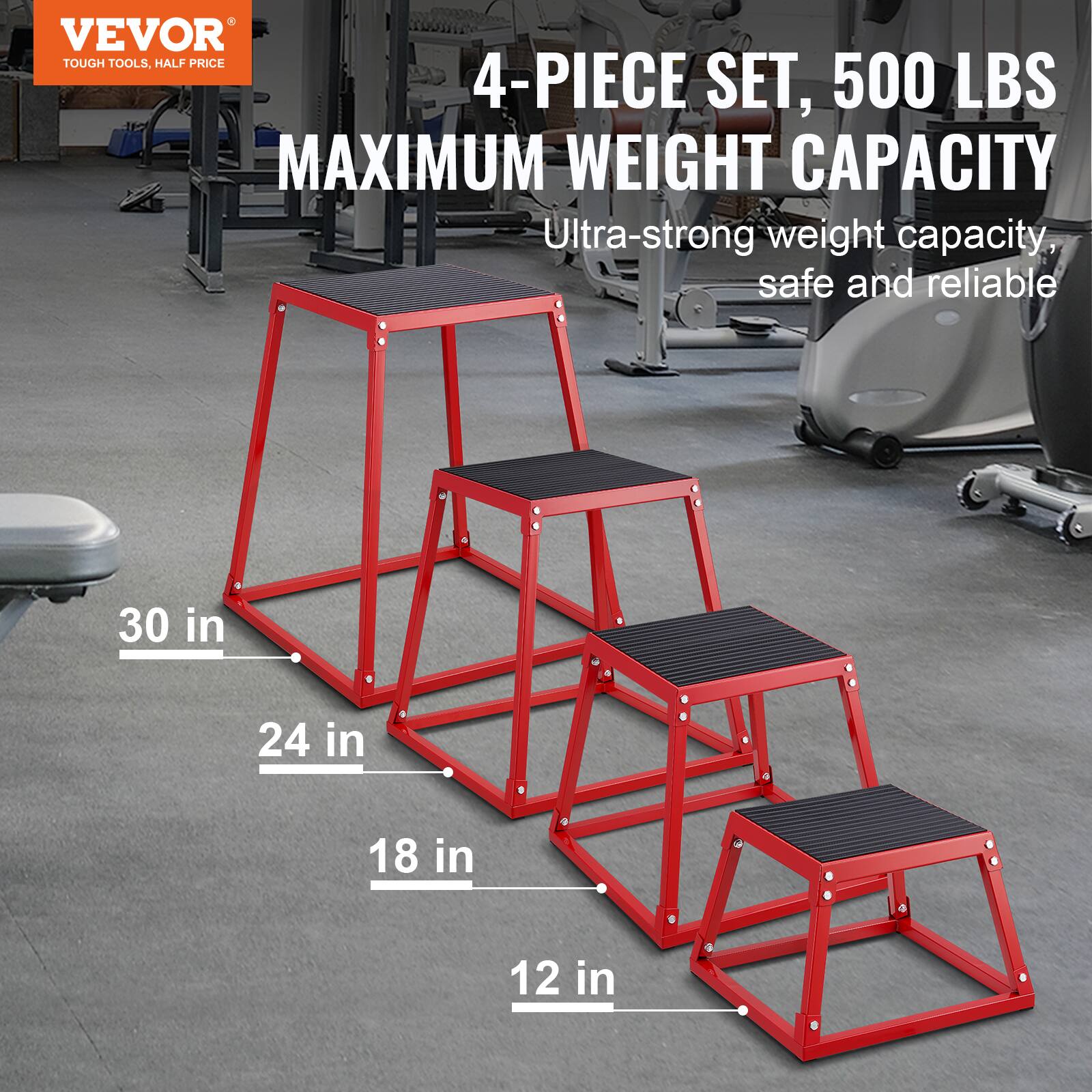 VEVOR TOUGH TOOLS, HALF PRICE 4-PIECE SET, 500 LBS MAXIMUM WEIGHT CAPACITY. Ultra-strong weight capacity, safe and reliable. 30 in, 24 in, 18 in, 12 in.
