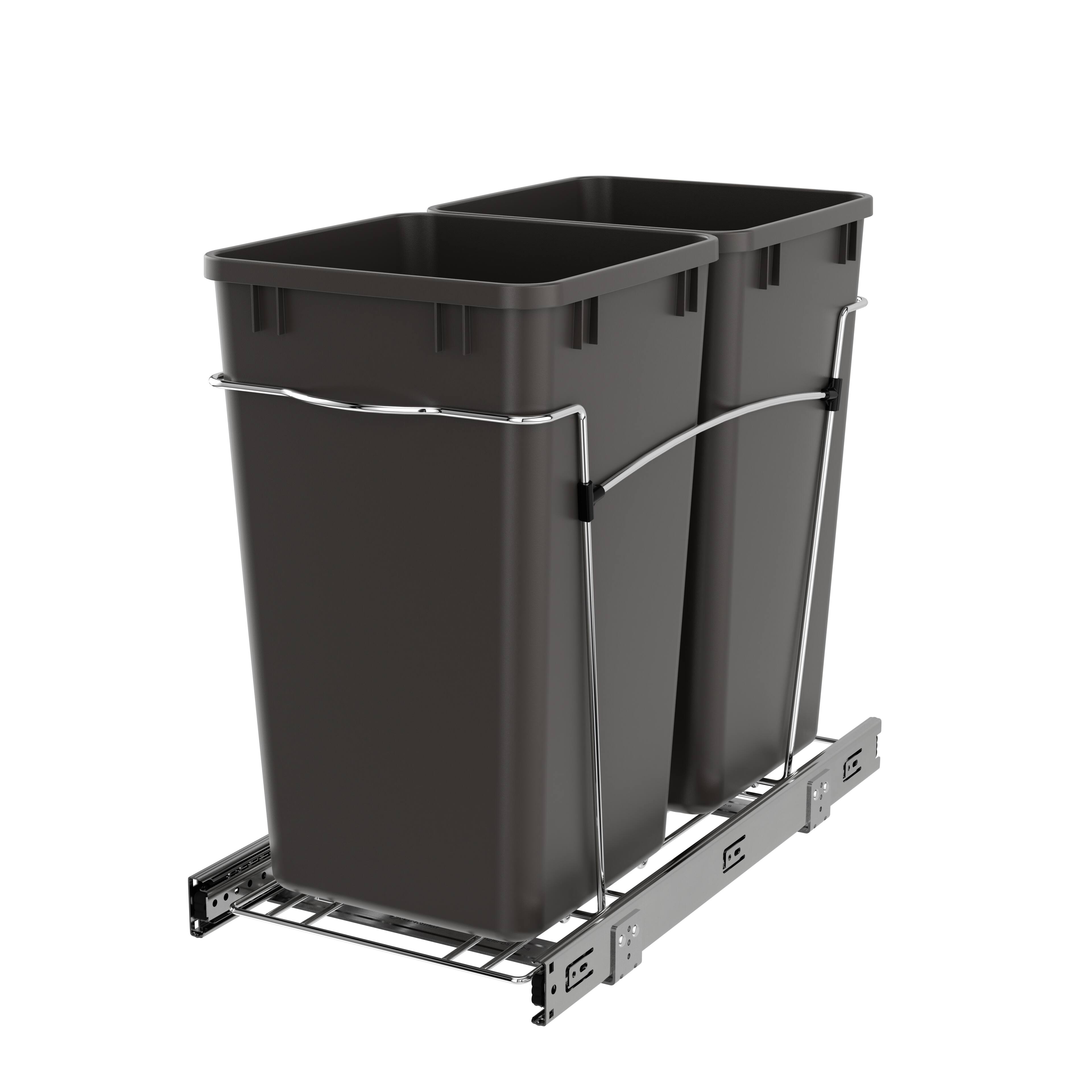Front. Rev-A-Shelf - Rev-A-Shelf Double Pullout Trash Can 27 qt. for Kitchen, Gray, RV-15KD-13C-S - Orion Gray.