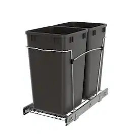 Rev-A-Shelf - Double Pullout Trash Can 27 qt. for Kitchen, Gray, RV-15KD-13C-S - Orion Gray