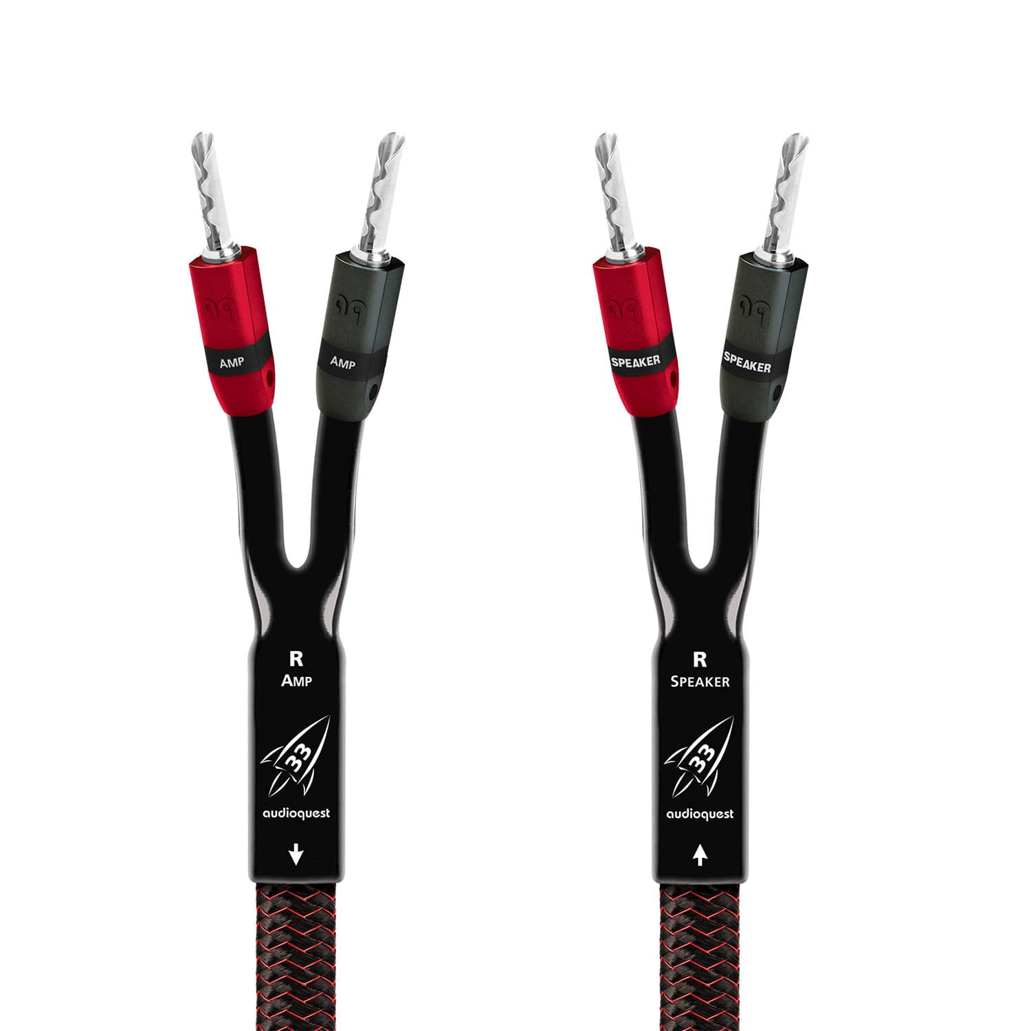 AudioQuest - Rocket 33 8' Speaker Cable with Banana > Banana SureGrip 300 Connectors - Red on Black - Front_Zoom
