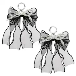Unique Bargains - Pearl Bow Keychain 17mm Y2K Aesthetic Double-Layer Mesh Pearl Bowknot Keyring, Cute Bag Charm for Tote Bags Purse - Black