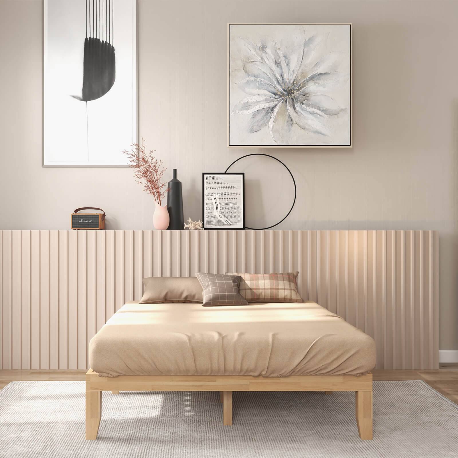 Alt View 7. Ecooso - 14 Inch Queen Size Rubber Wood Platform Bed Frame with Wood Slat Support - Natural.