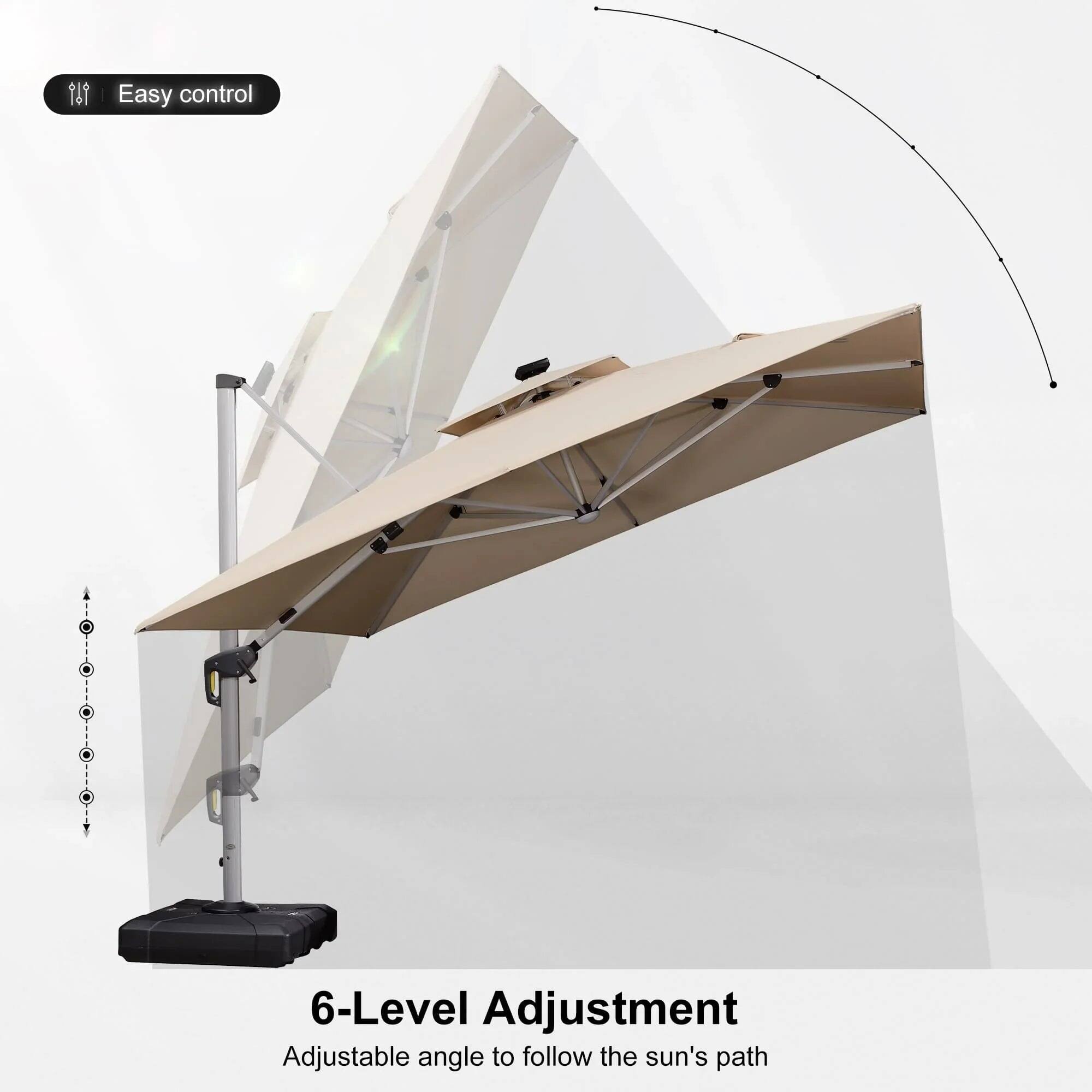 Easy control

6-Level Adjustment  
Adjustable angle to follow the sun's path
