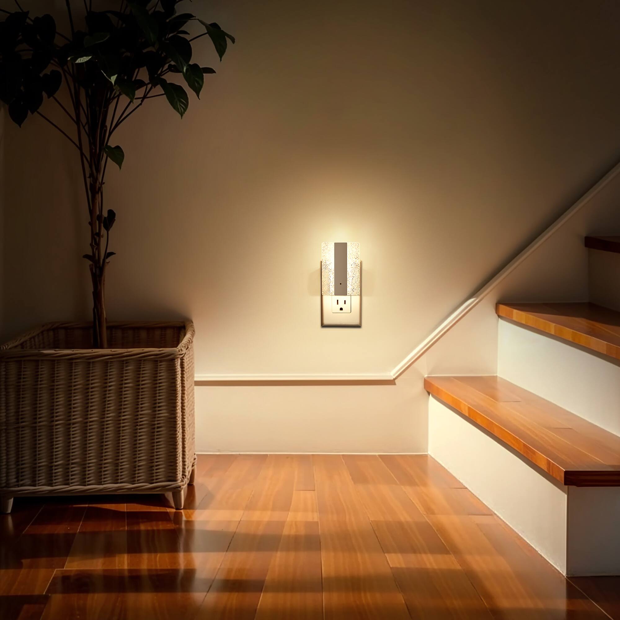 Alt View 3. Jandcase - JANDCASE 1W  Plug-in Night Light, 3000K Warm Glow, Crushed Acrylic Square Design,  0-100%, Dusk-to-Dawn Sensor - White.
