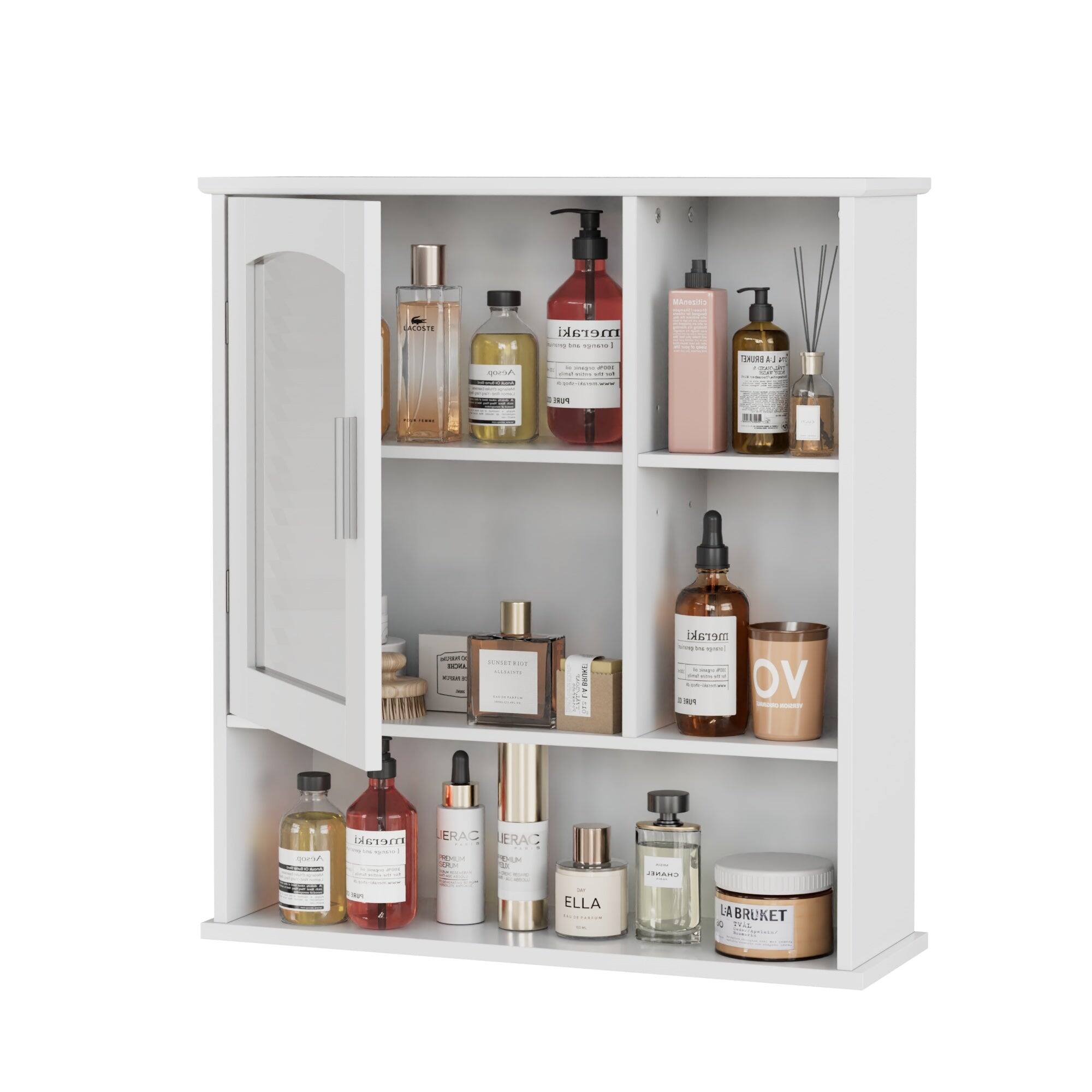 Vecelo - Wall-Mounted Medicine Cabinet with Mirror Bathroom Storage Cabinet with Open Shelf, Space Saving Design - White
