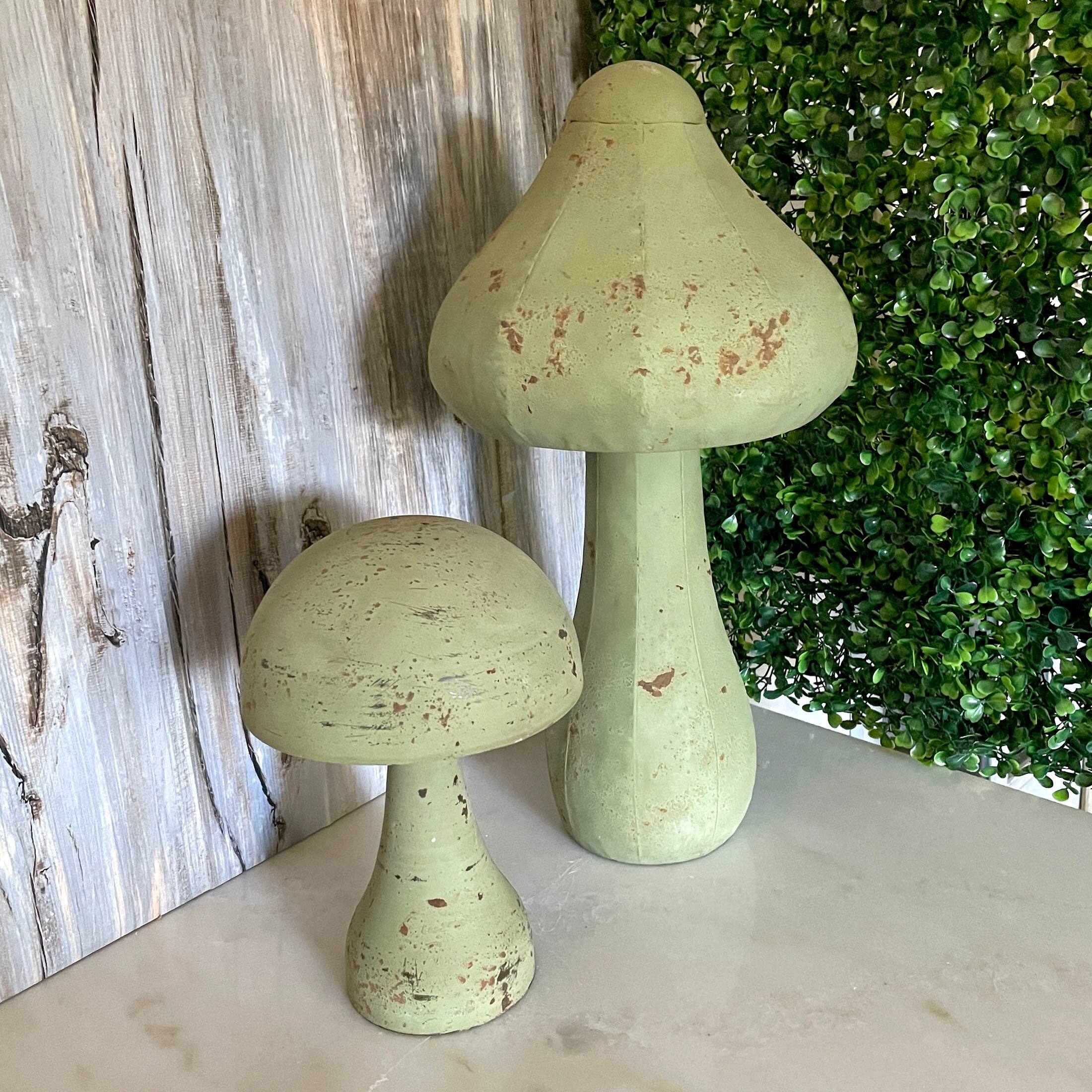 Alt View 3. Zeckos - Set of 2 Green Metal Mushrooms, Indoor Outdoor Rustic Garden Decor, 9” & 16” - Dark Green.