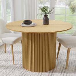 PexFix - Minimalist Farmhouse Clean Edge Round Solid Oak 46 in. W Slim-Stripe Base Kitchen & Dining Table Seats 4 - Natural
