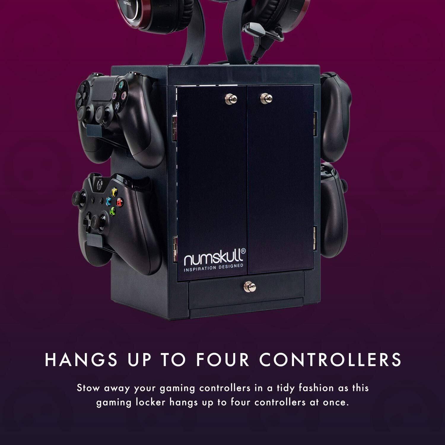 **HANGS UP TO FOUR CONTROLLERS**

Stow away your gaming controllers in a tidy fashion as this gaming locker hangs up to four controllers at once.

**numskull**
INSPIRATION DESIGNED