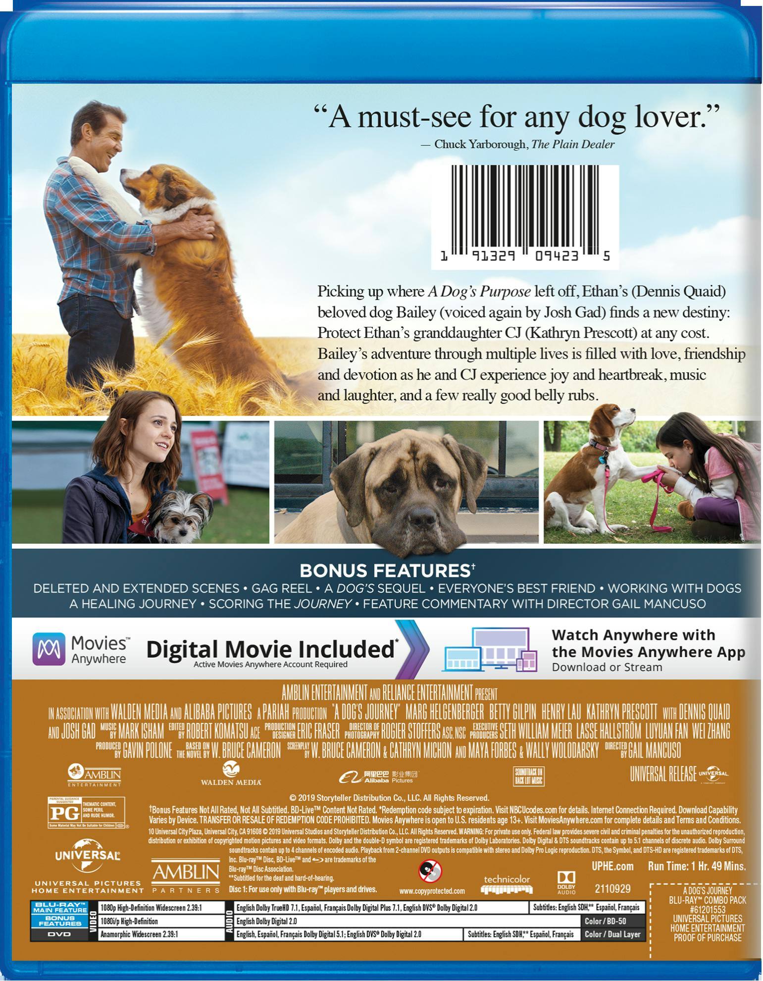 Angle. A Dog's Journey (DVD + Digital) [Blu-ray].