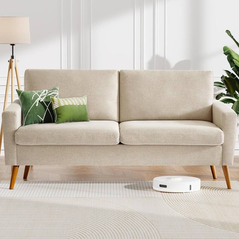 Angle. Vipbear - Vipbear 68" Sofa Linen Couch Comfy Loveseat with Spring Cushion Solid Wood Oatmeal - Oatmeal.