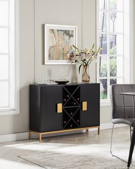Kings Brand Furniture - Wine Liquor Bar Buffet Sideboard, Cabinet with Wine Rack Storage for Kitchen, Dining Room - Black