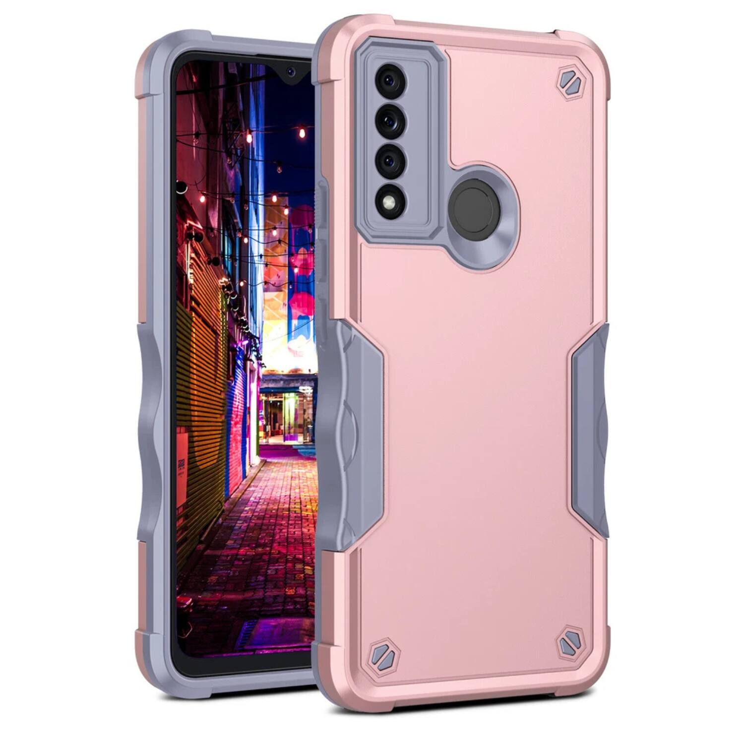 Front. Stock Preferred - Hybrid Rugged Shockproof Protective Cover For T-Mobile REVVL V+ 5G Case - RoseGold - Rose Gold.