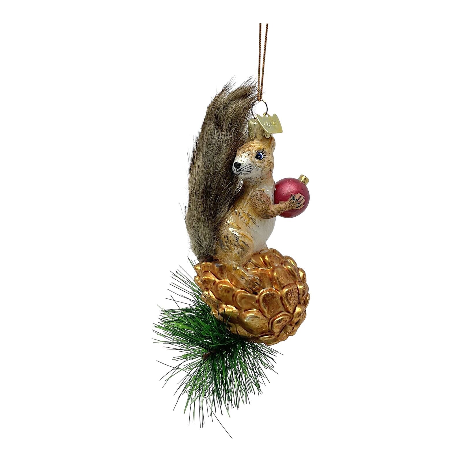 Front. Kurt S Adler - Kurt Adler Noble Gems Brown Squirrel on Pinecone Glass Christmas Tree Ornaments 6 inch - Brown.