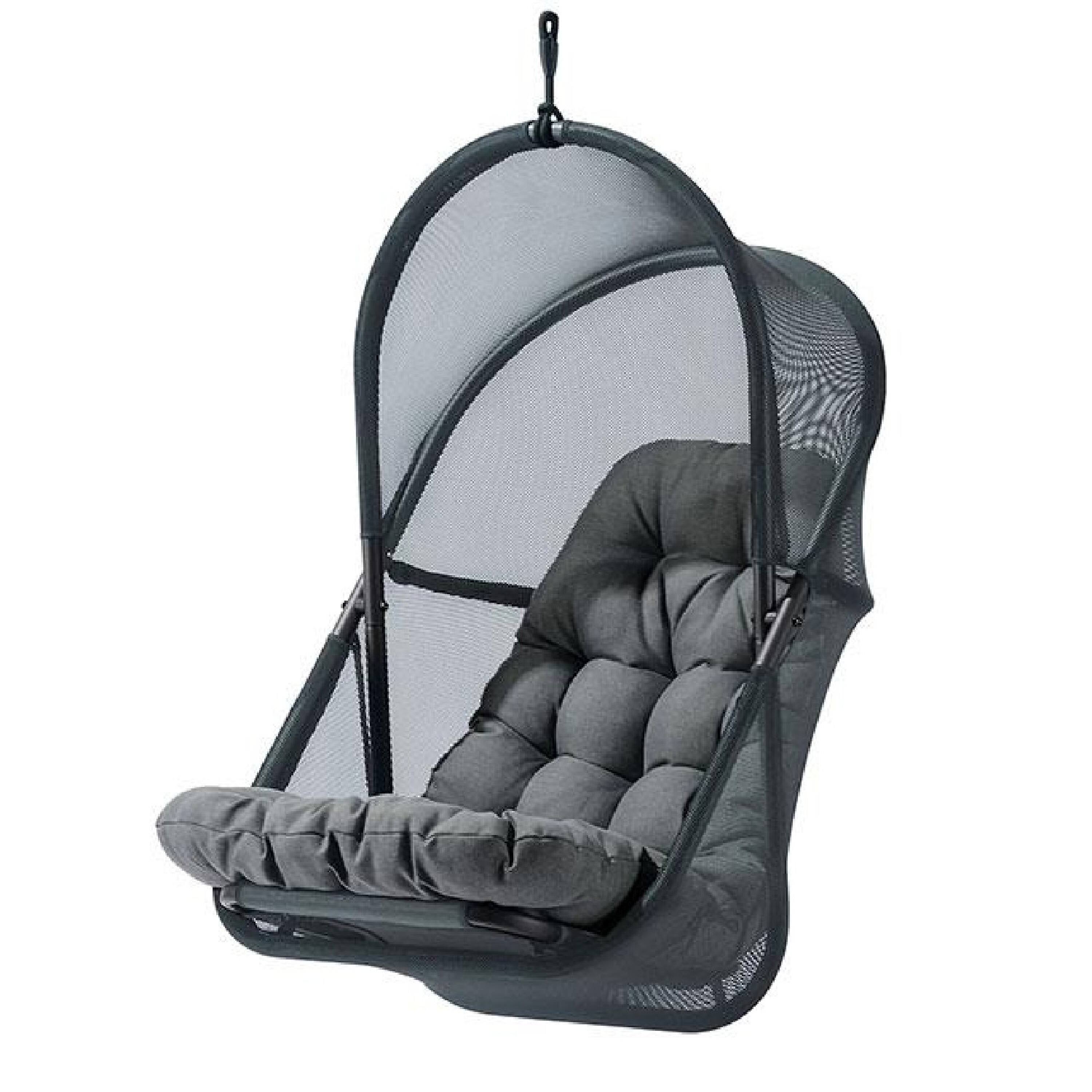 Alt View 1. Manhattan Lane - Bery Patio Hanging Swing Chair, Cushioned Dark Gray Mesh - Dark Gray.