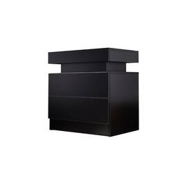 Boyel Living - Nightstand LED Bedside Table Cabinet Lights Modern End Side with 2 Drawers for Bedroom - Black