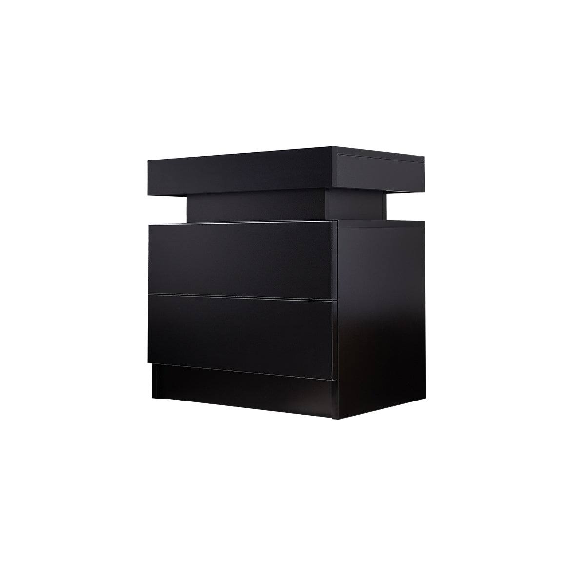 Front. Boyel Living - Black Nightstand LED Bedside Table Cabinet Lights Modern End Side with 2 Drawers for Bedroom - Black.