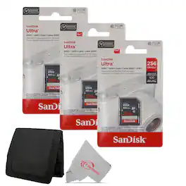 SanDisk Professional - 3x SanDisk Ultra 256GB UHS-I 100MB/s Class 10 SDXC Memory Card with Card Wallet