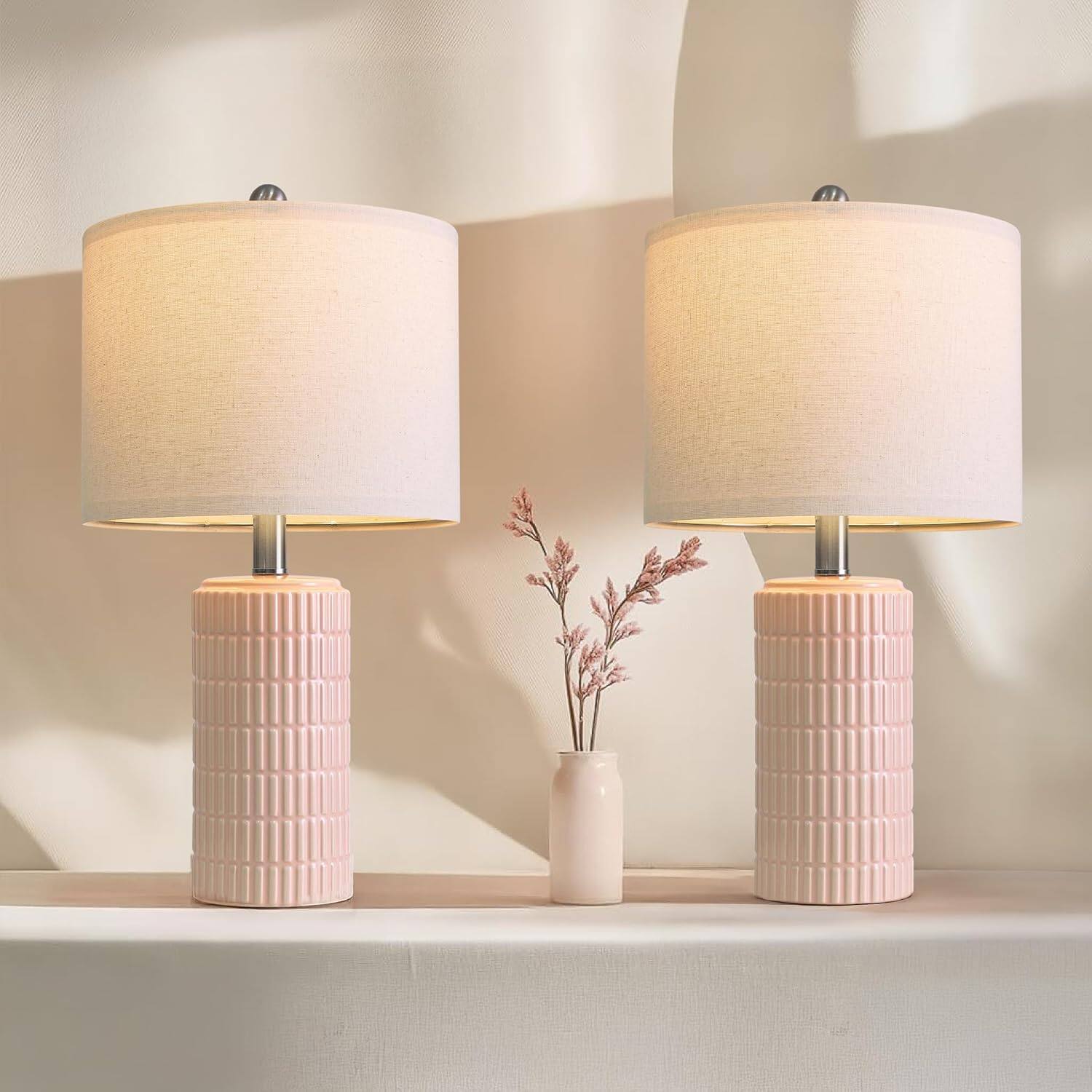Alt View 1. FINEAK - Modern Ceramic Table Lamps Set of 2 for Stylish Home Decor - Light Pink.
