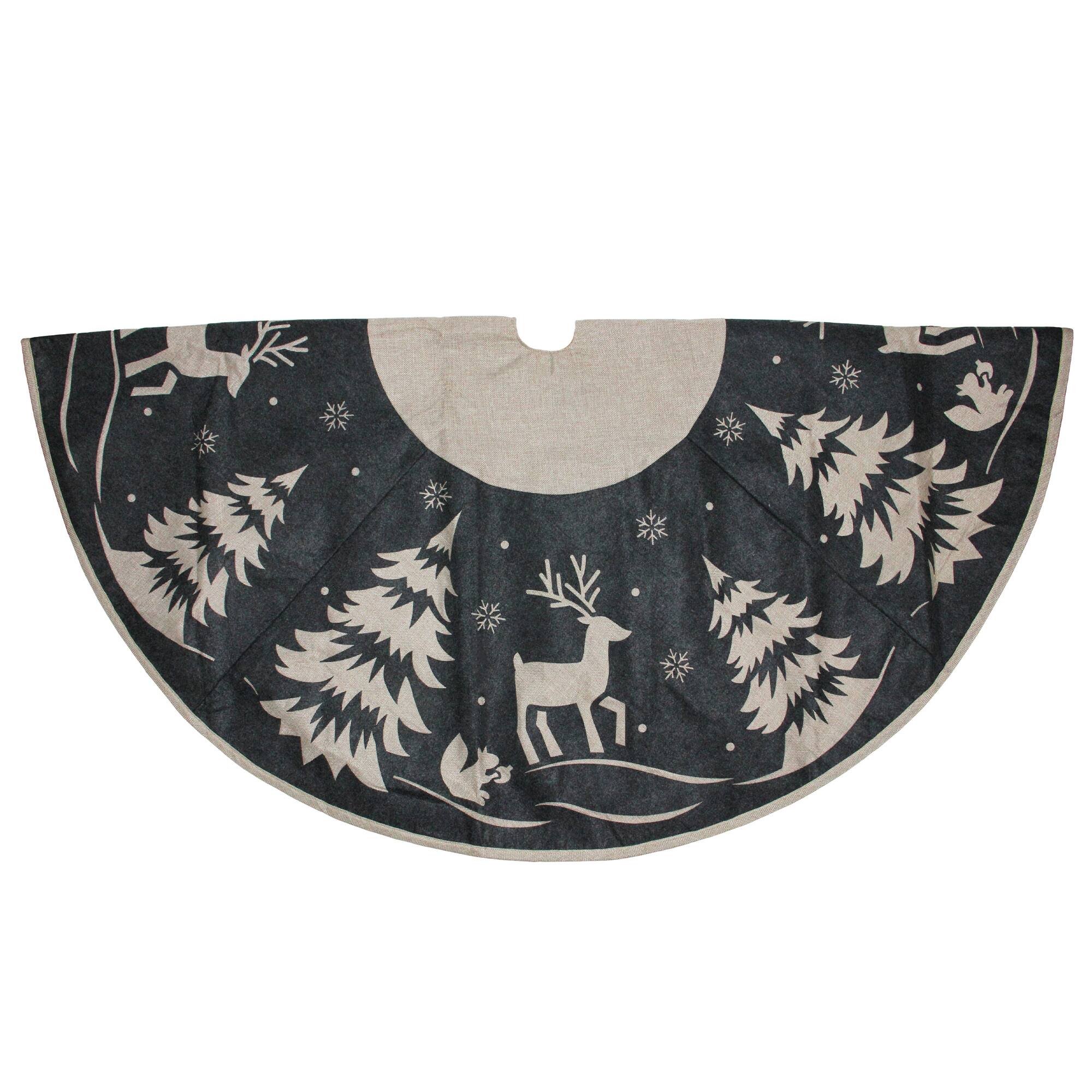 Front. Dyno - 56" Gray and Black Reindeer in Forest Christmas Tree Skirt - Gray.