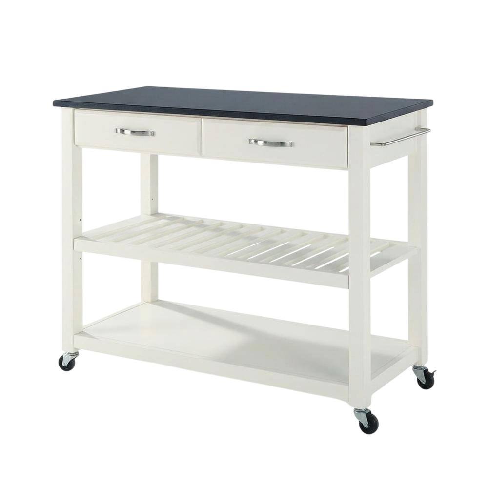 Front. Crosley Furniture - Granite Top Kitchen Prep Rolling Cart - White.