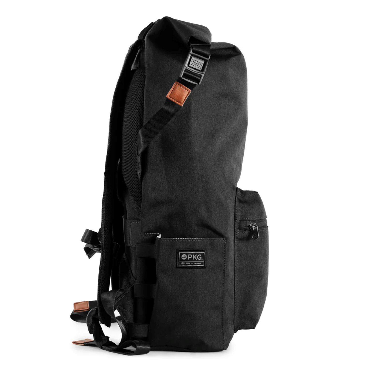 Back. PKG - Dawson Recycled Roll Top Backpack - Black.