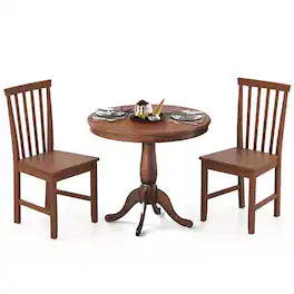 Gymax - 3-Piece Dining Kitchen Table Dining Set Mid-Century Round WoodenTable & 2 Chairs - Walnut