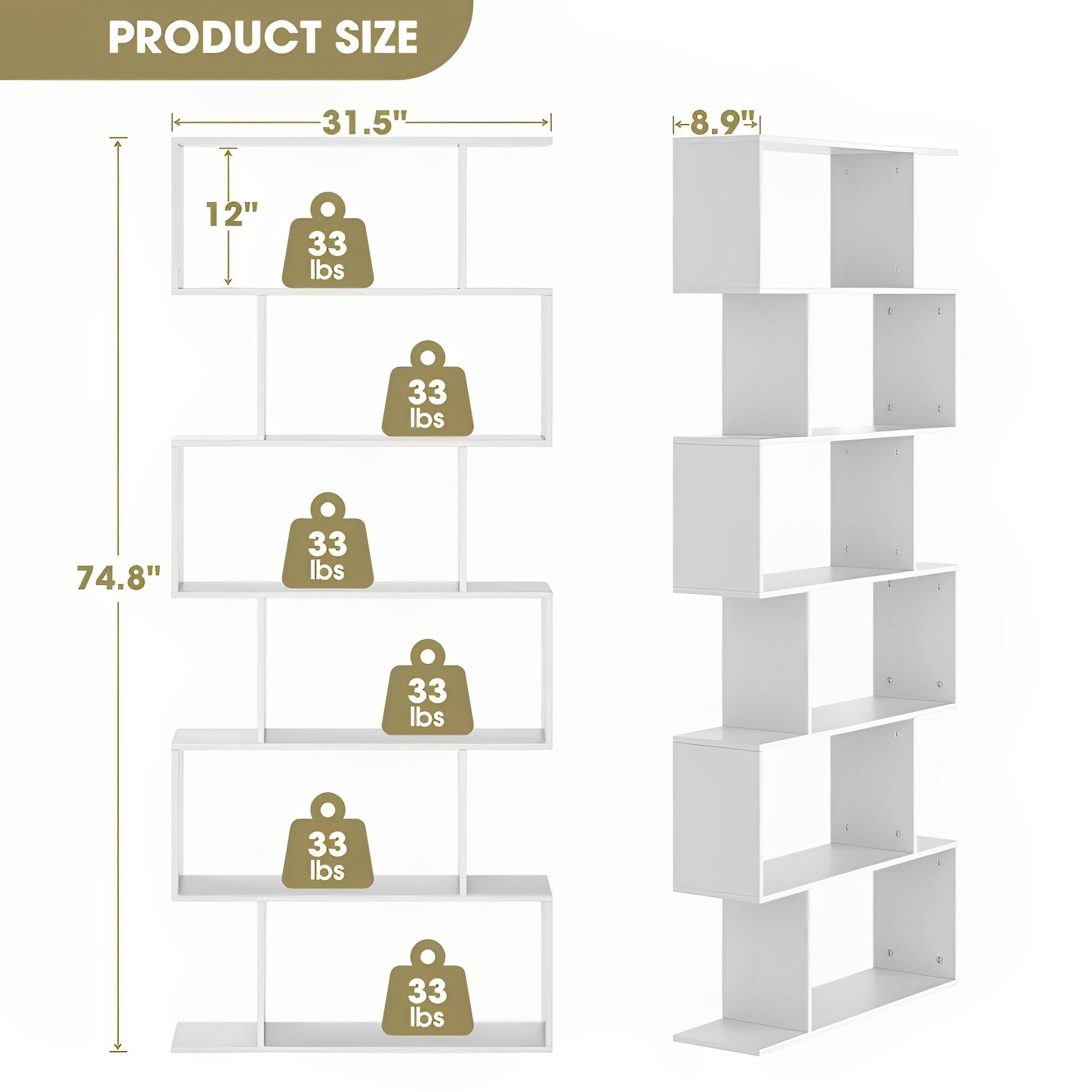 PRODUCT SIZE  
31.5" x 8.9" x 74.8"  
12"  
33 lbs (each shelf)