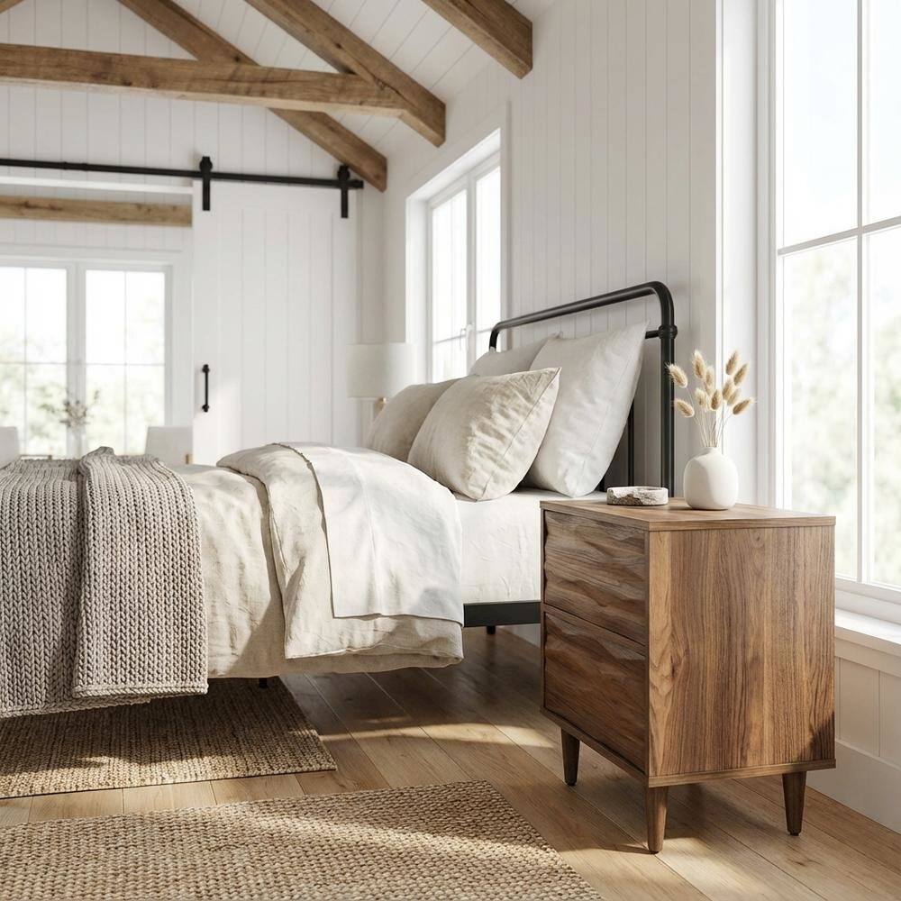 Left. FurniFact - Brown Wooden Nightstand with Two Drawers and Sleek Modern Design - Brown.