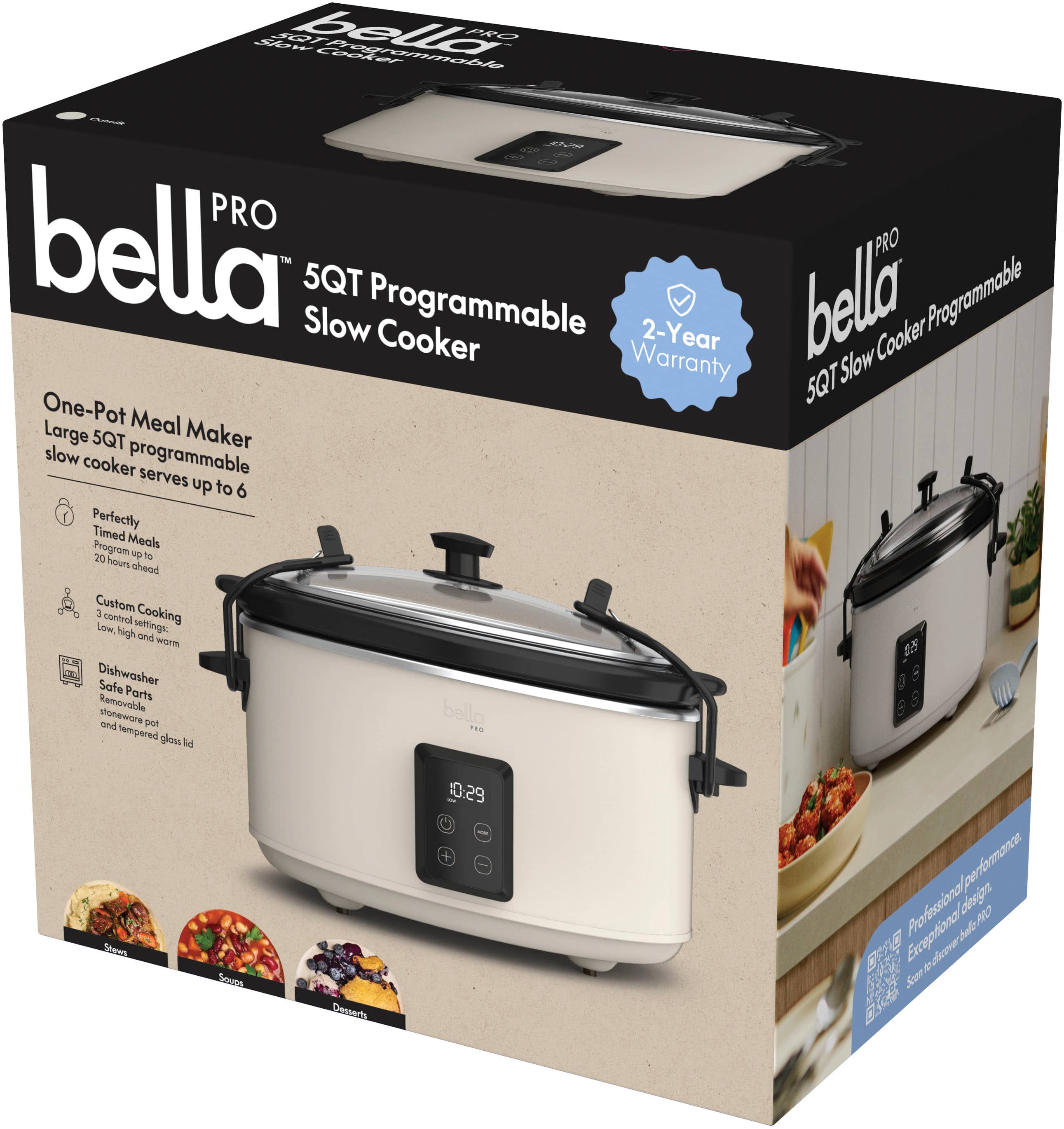Bella Pro 5QT Programmable Slow Cooker, 2-Year Cooker Warranty, One-Pot Meal Maker, Large 5QT Slow Cooker, Customizable Cooking Options, High and Low Temperature Settings, Dishwasher Safe Parts, Removable and Tempered Glass Lid, 255 Sq. In. Stainless Steel, 10:29 + 20 dn 19 hours, Perfectly Timed Meals, Professional-Grade, Exceptional Heat Distribution, Large 5QT Slow Cooker, Customizable Cooking Options, High and Low Temperature Settings, Dishwasher Safe Parts, Removable and Tempered Glass Lid, 255 Sq. In. Stainless Steel, 10:29 + 20 dn 19 hours, Perfectly Timed Meals, Professional-Grade, Exceptional Heat Distribution, Large 5QT Slow Cooker, Customizable Cooking Options, High and Low Temperature Settings, Dishwasher Safe Parts, Removable and Tempered Glass Lid, 255 Sq. In. Stainless Steel, 10:29 + 20 dn 19 hours, Perfectly Timed Meals, Professional-Grade, Exceptional Heat Distribution, Large 5QT Slow Cooker, Customizable Cooking Options, High and Low Temperature Settings, Dishwasher Safe Parts, Removable and Tempered Glass Lid, 255 Sq. In. Stainless Steel, 10:29 + 20 dn 19 hours, Perfectly Timed Meals, Professional-Grade, Exceptional Heat Distribution, Large 5QT Slow Cooker, Customizable Cooking Options, High and Low Temperature Settings, Dishwasher Safe Parts, Removable and Tempered Glass Lid, 255 Sq. In. Stainless Steel, 10:29 + 20 dn 19 hours, Perfectly Timed Me