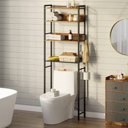 Hivvago - Over the Toilet Storage Freestanding Modern Black Metal Wood Shelving Unit - Brown