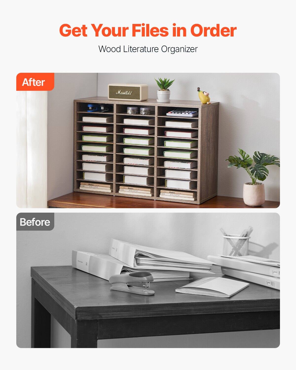 Get Your Files in Order  
Wood Literature Organizer  

After  
Before