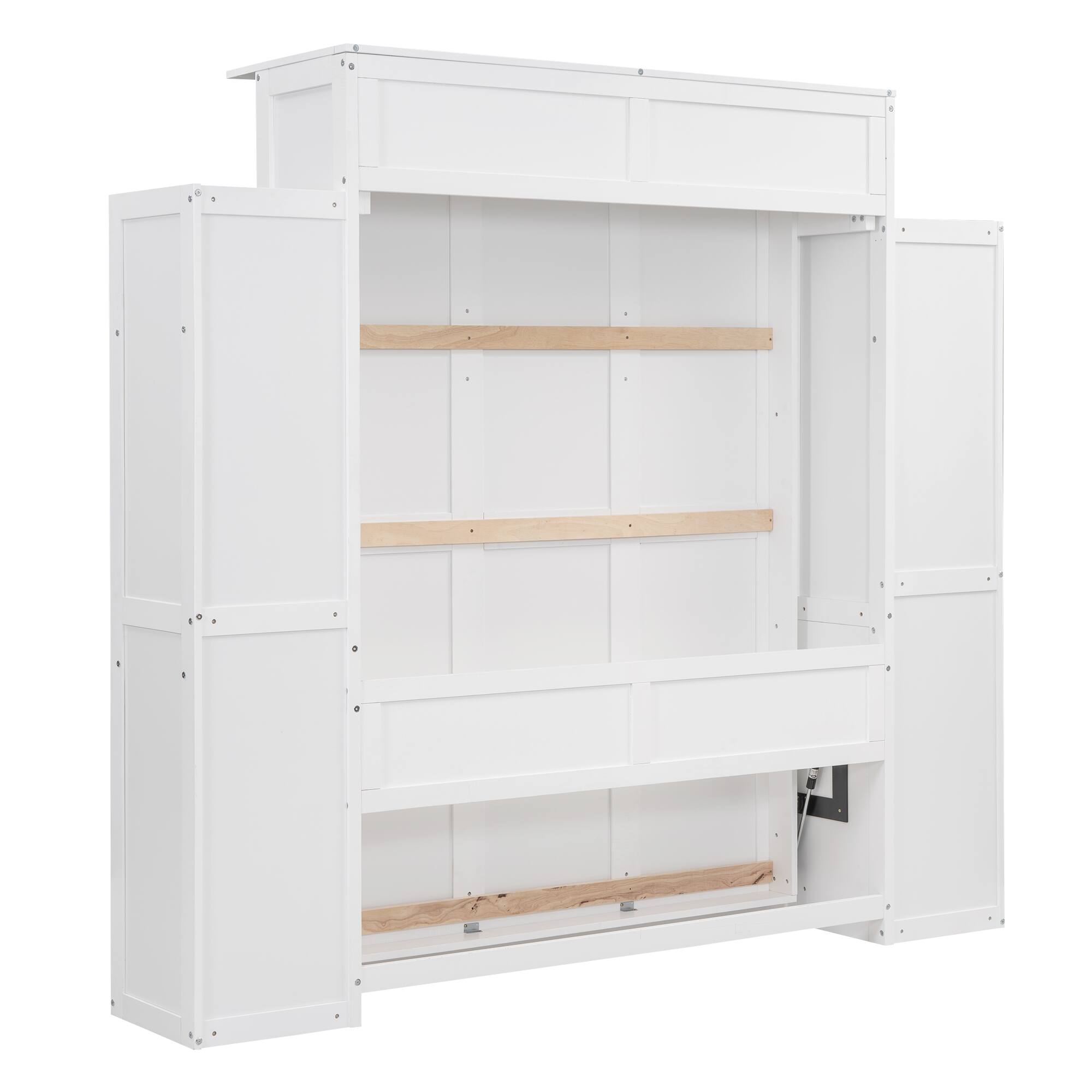 Alt View 8. Tiramisubest - Full Size White Murphy Bed with Shelves & LED Lights, Solid Wood+MDF, Space-Saving - White.