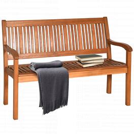 Costway - 50" Two Person Outdoor Garden Bench Loveseat Porch Chair Solid Wood W/Armrest - Natural