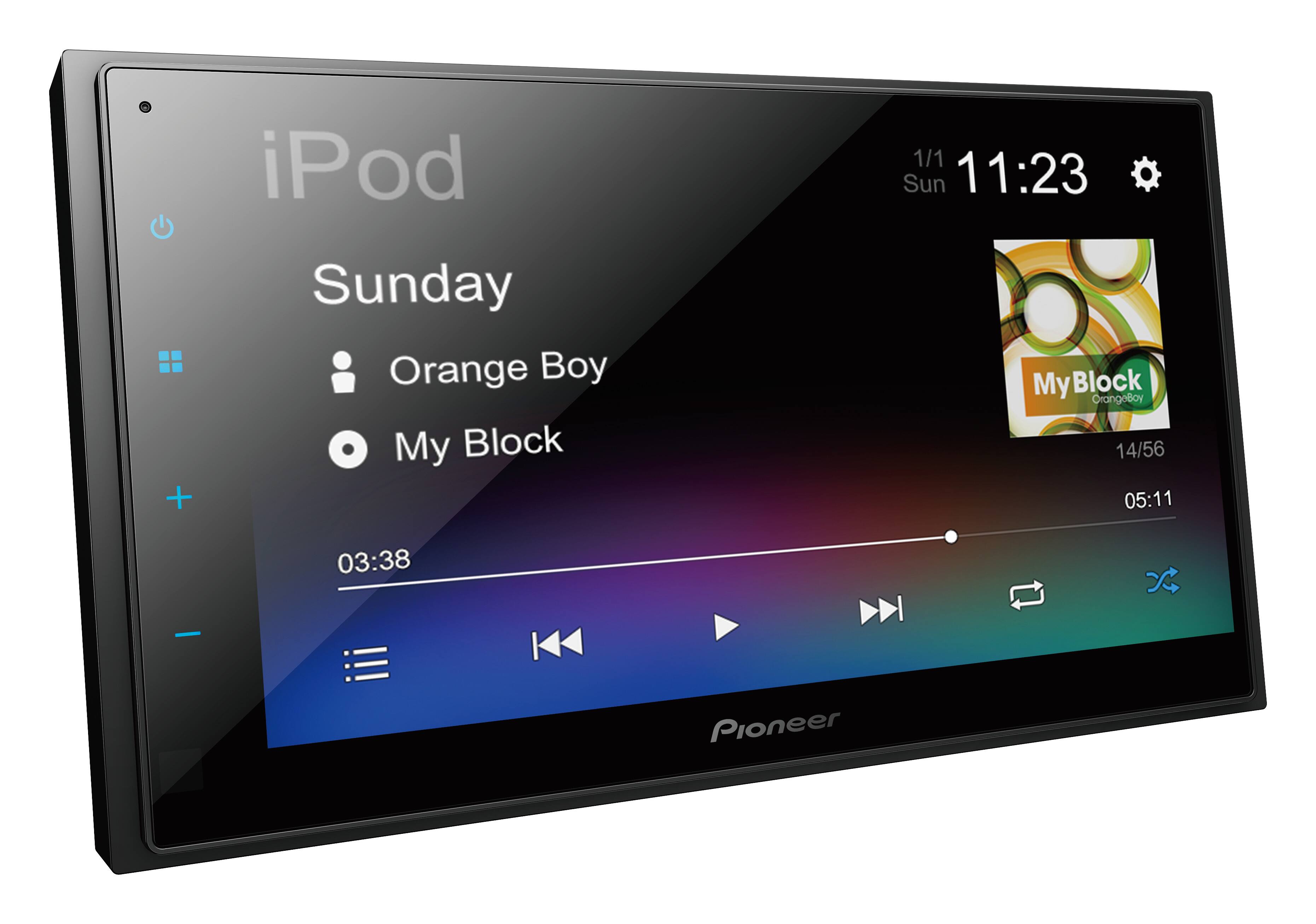 iPod  
Sunday  
Orange Boy  
My Block  

1/1 Sun 11:23  
My Block OrangeBoy  
14/56  
05:11  
03:38  

Pioneer