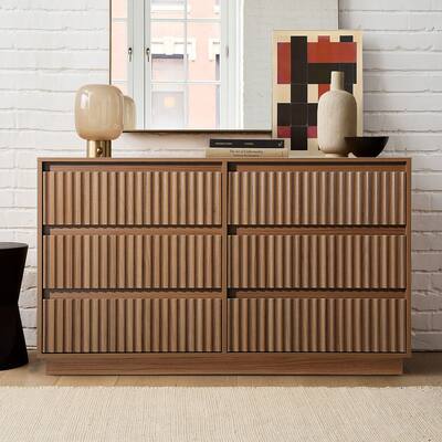 Koligey 6 Drawer Dresser 47"W Double Dresser With Waveform Fluted Panel walnut F011-6-1 - Best Buy Koligey 6 Drawer Dresser 47"W Double Dresser With Waveform Fluted Panel walnut F011-6-1 - Best Buy