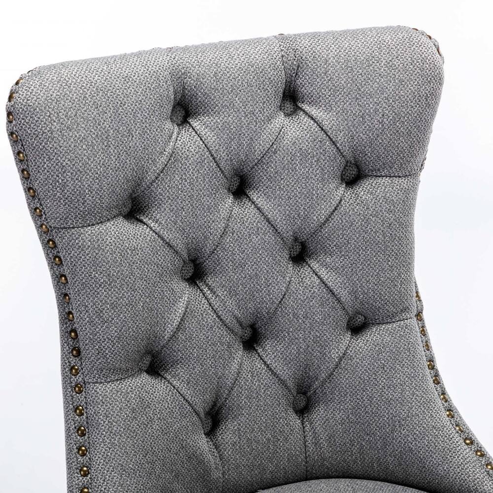 Alt View 4. Loheer - Loheer Tufted Linen Dining Chairs Set of 2 Gray Upholstered Solid Wood - Gray.