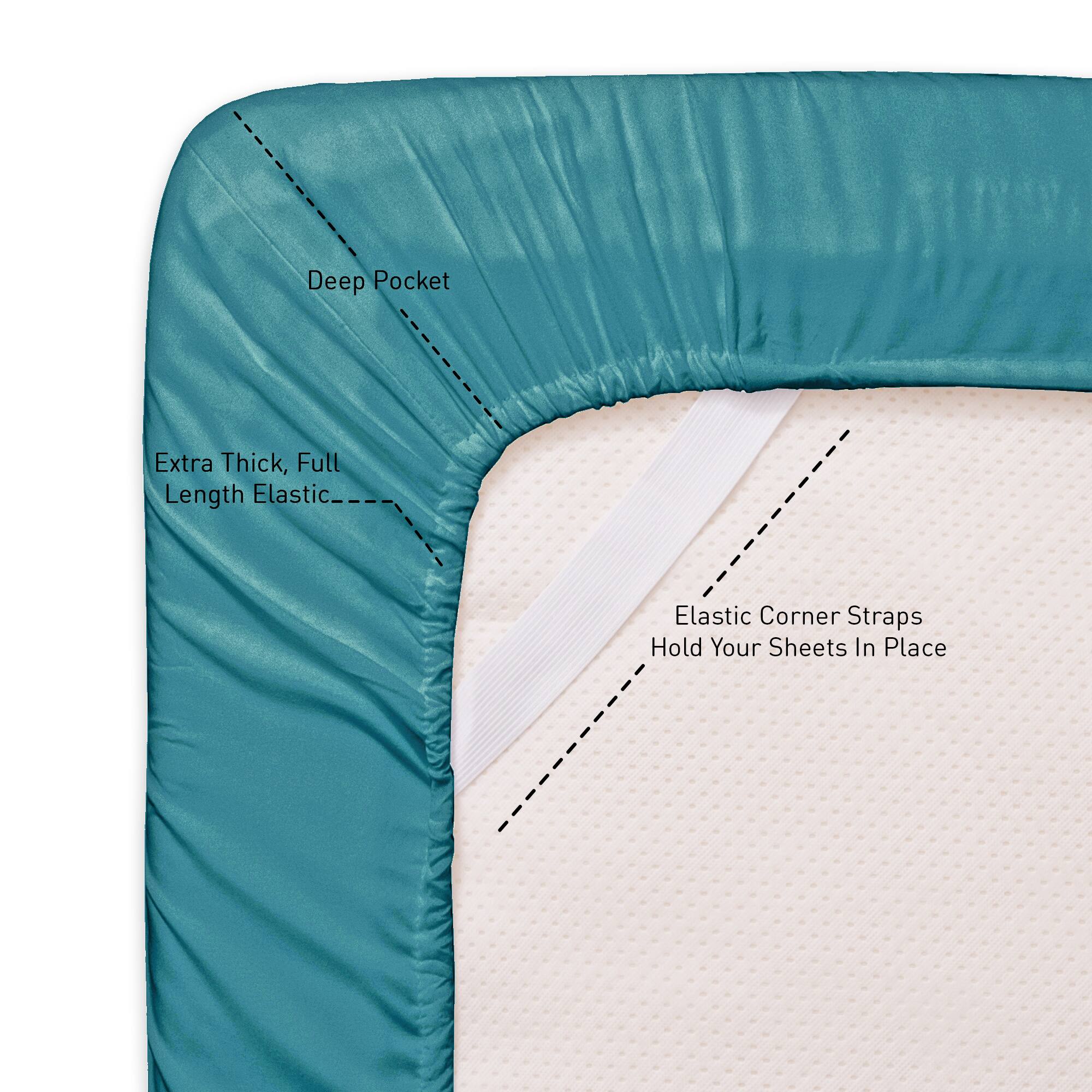 Deep Pocket  
Extra Thick, Full Length Elastic  
Elastic Corner Straps Hold Your Sheets In Place