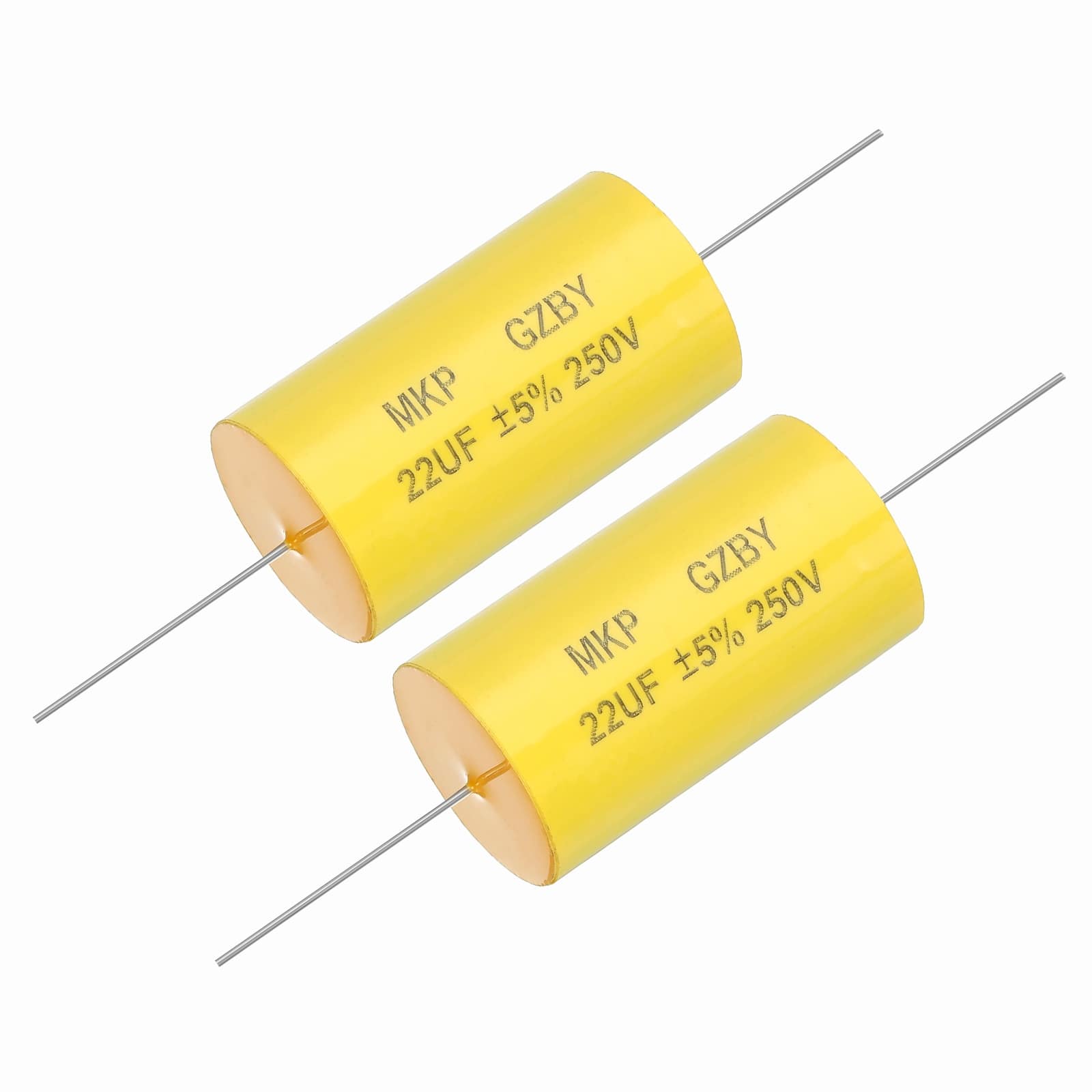 Unique Bargains - 2pcs 22uf Frequency Divider Capacitor, 250V Axial Audio Speaker Crossover MKP Film Capacitor - Yellow
