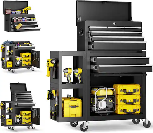 Front. LITEKON - LITEKON 8-Drawers Rolling Tool Chest, Tool Storage Cabinet with Auto Locking System, Lockable Wheels, Sliding Drawers - Black.