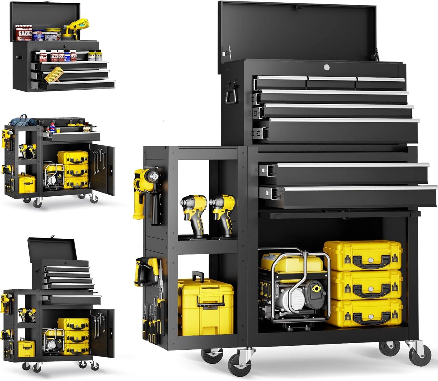 Front. LITEKON - LITEKON 8-Drawers Rolling Tool Chest,  Tool Storage Cabinet with Auto Locking System, Lockable Wheels, Sliding Drawers - Black.
