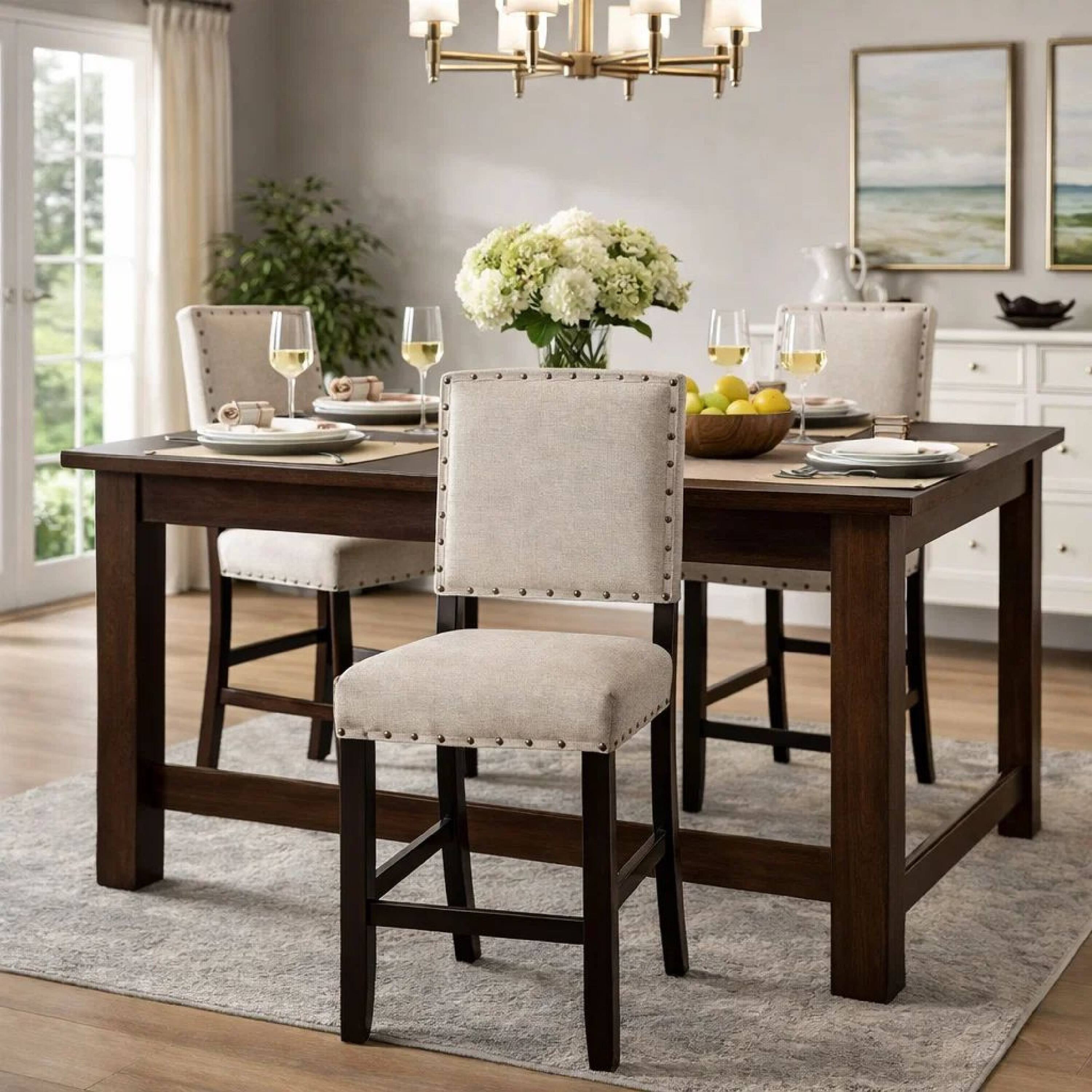 Alt View 5. Manhattan Lane - SANIA II Rustic Bar Chair In Ivory Linen, Cream, Set of 2 - Cream.