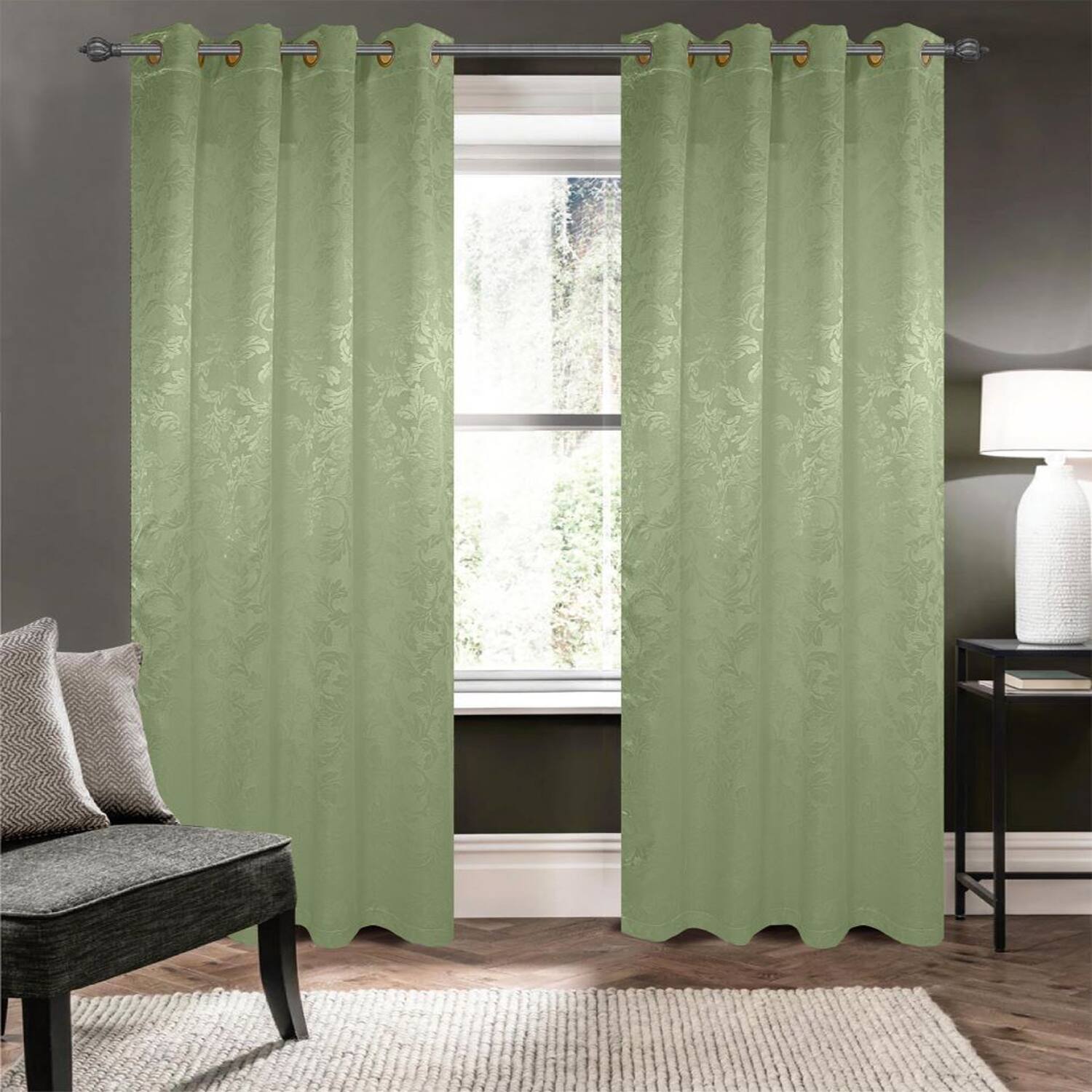 Angle. Olivia Gray - Olivia Gray 100% Polyester 200 GSM Dyson Embossed Blackout Grommet Curtain Panel 54" x 90" Sage - Sage.