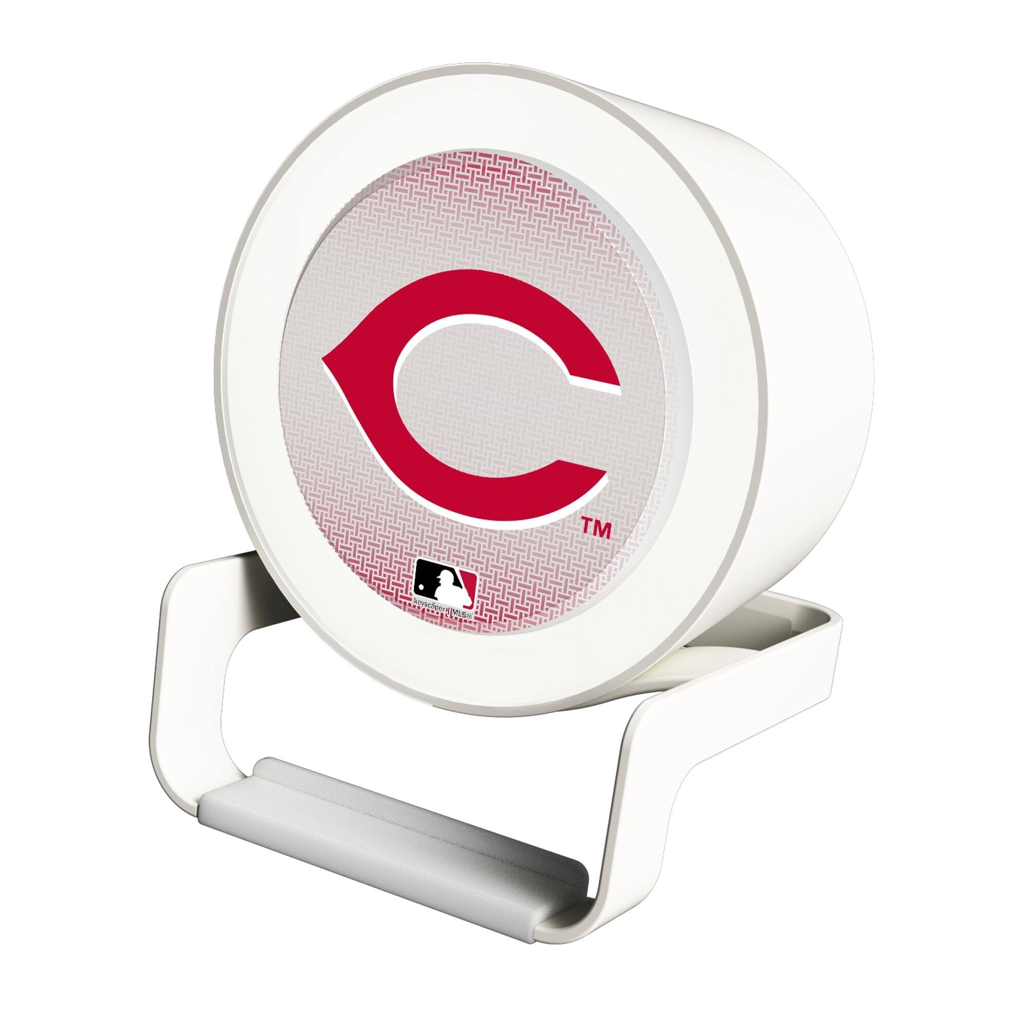 Front. Keyscaper - Cincinnati Reds Linen Print Nightlight Charger & Bluetooth Speaker - White.
