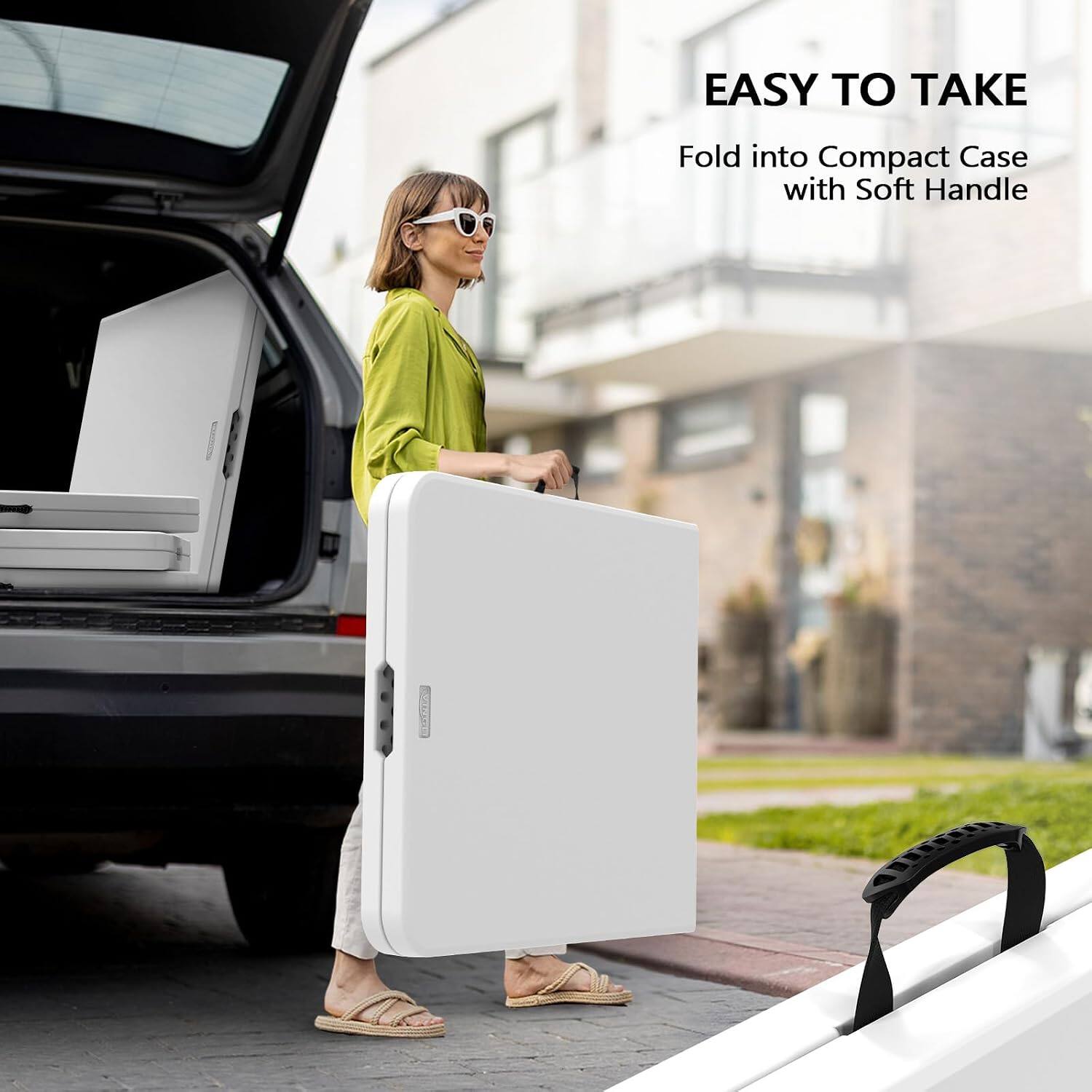 EASY TO TAKE  
Fold into Compact Case with Soft Handle