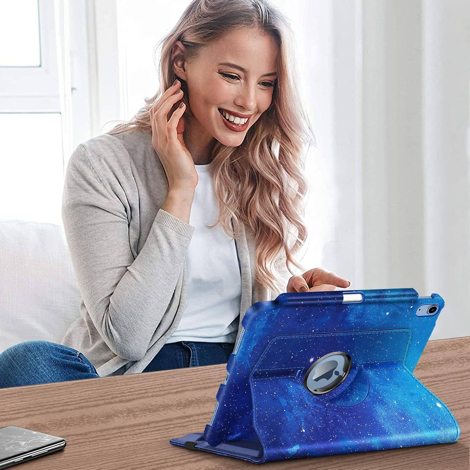 Alt View 3. Fintie - Rotating Case for iPad (A16) 11-inch 2025 and iPad 10th Gen 10.9 inch 2022, 360° Swivel Stand Magnetic Shockproof Cover - Starry Sky.