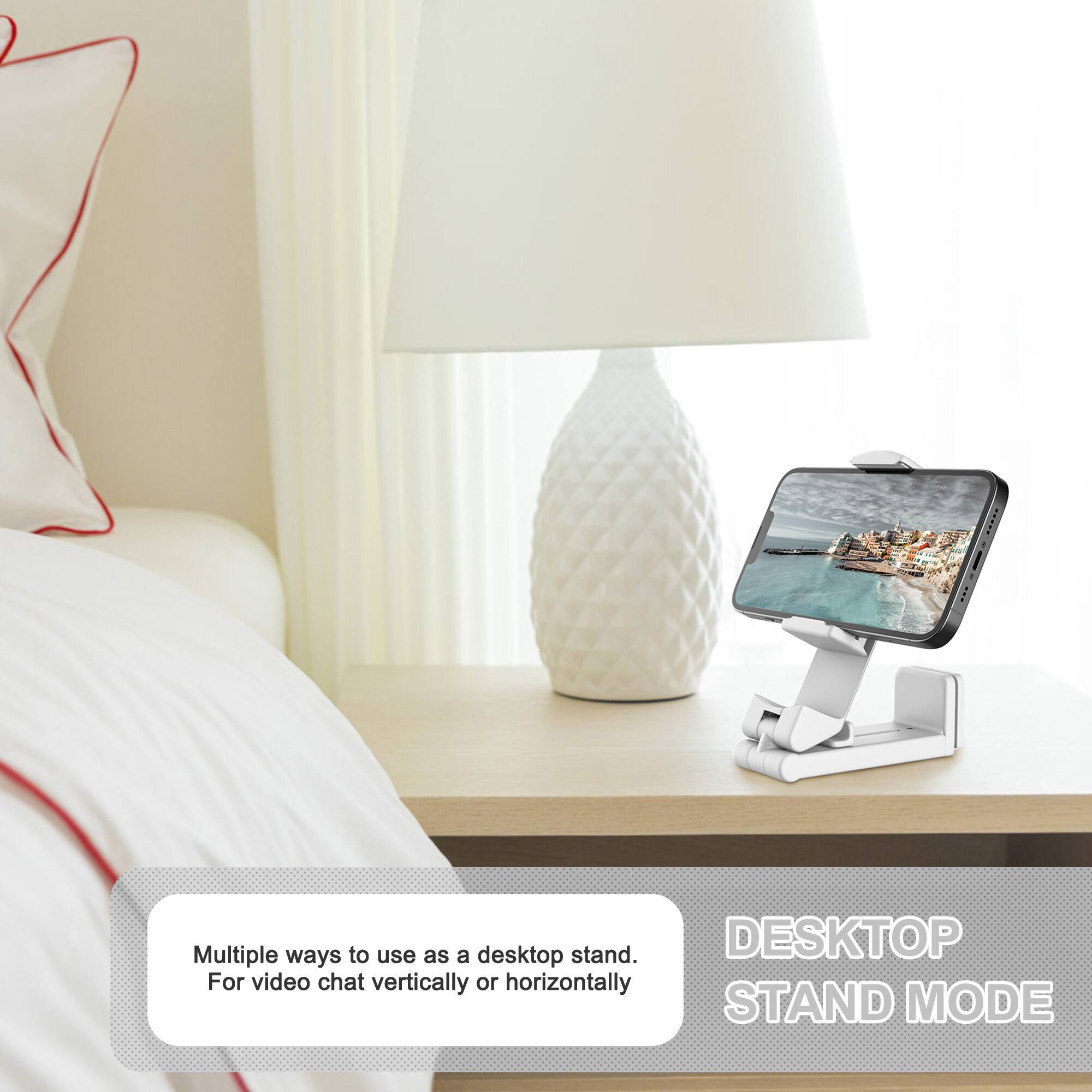 Multiple ways to use as a desktop stand.  
For video chat vertically or horizontally  

DESKTOP STAND MODE